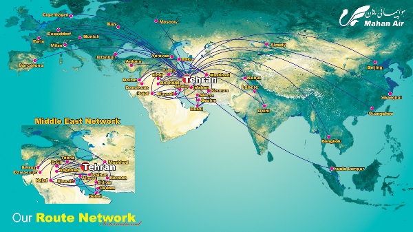 Le réseau de la compagnie Mahan Air - DR