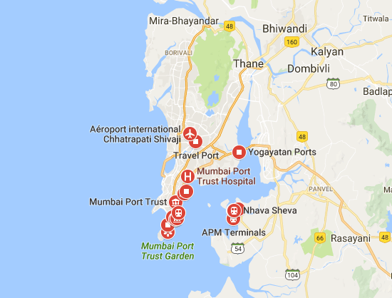 Il est désormais possible d'arriver en Inde par le port de Mumbai avec un visa électronique - DR : Google Maps