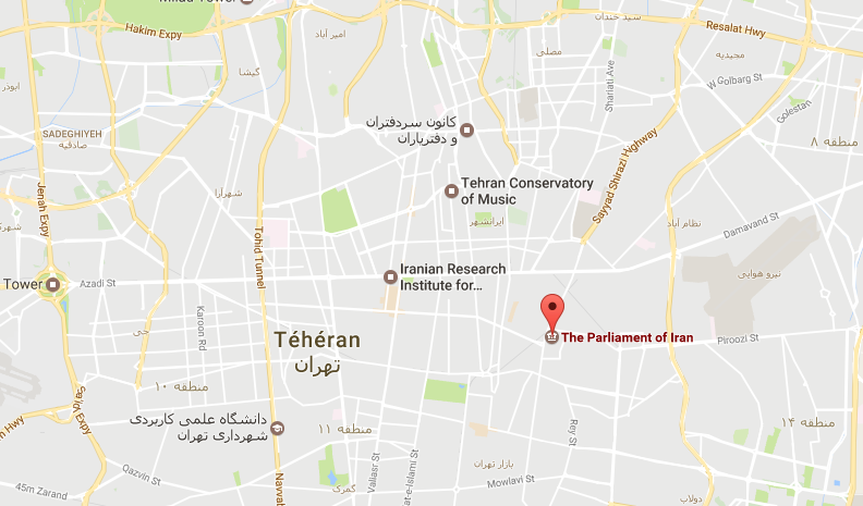L'une des deux fusillades s'est produite au Parlement iranien, dans le cœur de Téhéran - DR : Google Maps