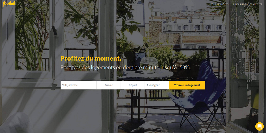 Firebnb propose les logements des plateformes de location entre particuliers en réduction pour des réservations de dernière minute - Capture d'écran