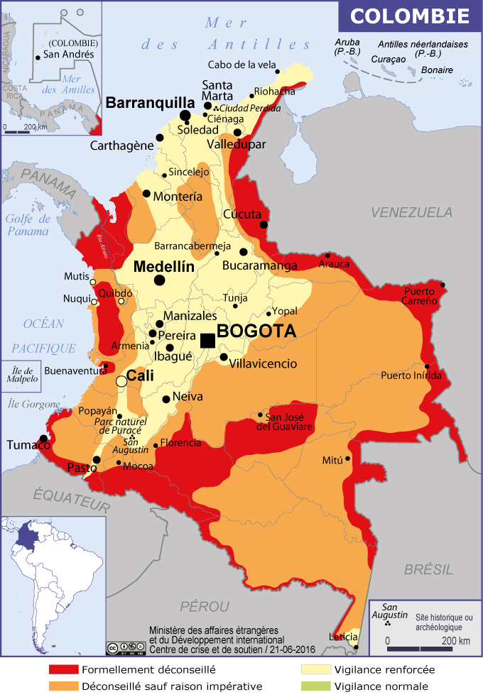 Colombie : la carte publiée sur le site de MAE - DR