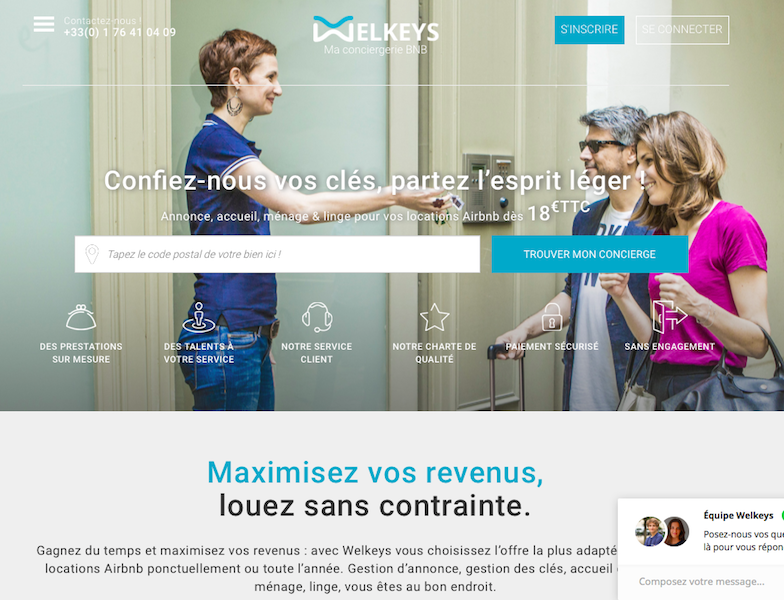Créé en mars 2015 par Chloé Fournier, la jeune pousse propose un service de conciergerie qui simplifie et optimise la gestion des locations courts et moyens-séjours à destination des propriétaires qui louent sur des plateformes de locations entre particuliers. (c) Capture Welkeys Créé en mars 2015 par Chloé Fournier, la jeune pousse propose un service de conciergerie qui simplifie et optimise la gestion des locations courts et moyens-séjours à destination des propriétaires qui louent sur des plateformes de locations entre particuliers. (c) Capture Welkeys