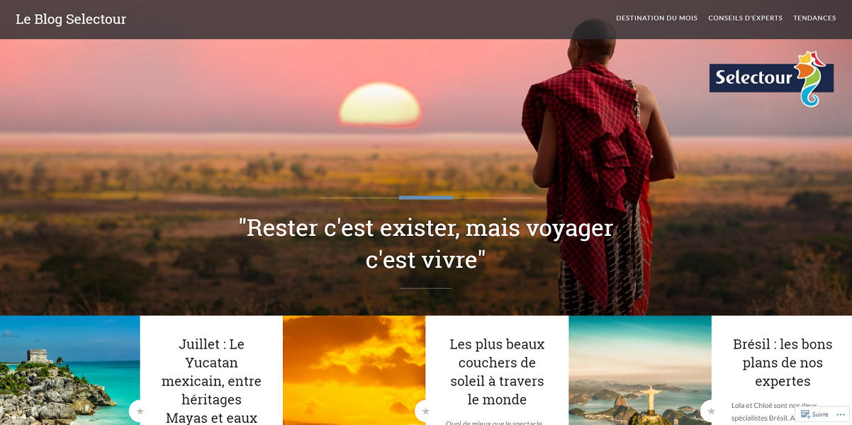 Le blog de Selectour est en ligne depuis quelques semaines - Capture d'écran