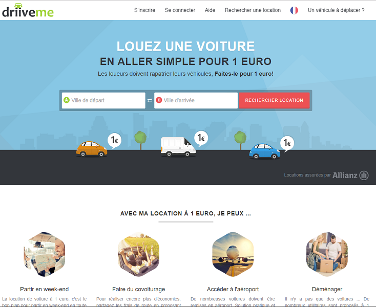 Capture d'écran du site Internet de DriiveMe
