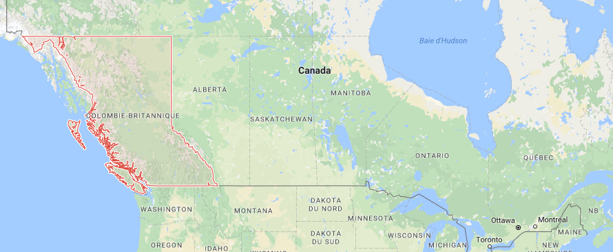 Les incendies touchent la Colombie-Britannique actuellement - DR : Google Maps