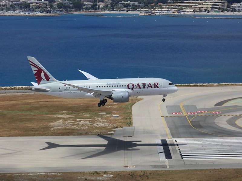Un appareil Qatar Airways se posant à Nice le 4 juillet, pour la ré-ouverture de la ligne vers Doha © DR Qatar Airways