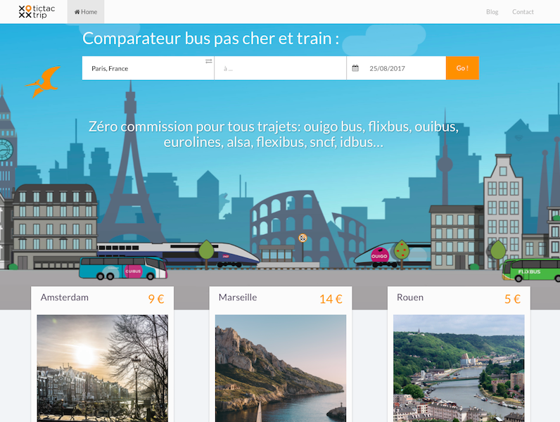 TicTacTrip est un comparateur de voyages qui combine les différents moyens de transport, pour fournir les trajets les moins chers possibles. (c) TicTacTrip