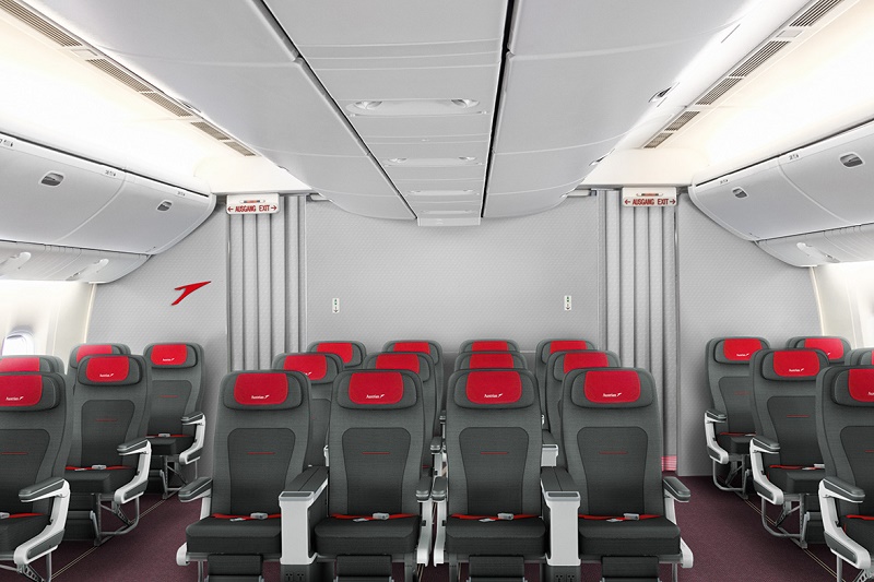 La cabine Premium Economy Class sera séparée visuellement des classes Business et Economy, et constituera un espace à part entière, avec 18 à 24 sièges, selon le type d’appareil - DR : Austrian Airlines