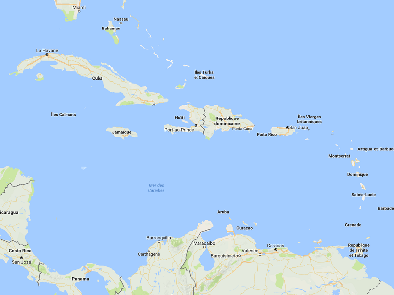 Après avoir touché les îles du Sud-Est des Caraïbes, l'ouragan Irma se dirige vers le Nord-Ouest et la Floride - DR : Google Maps