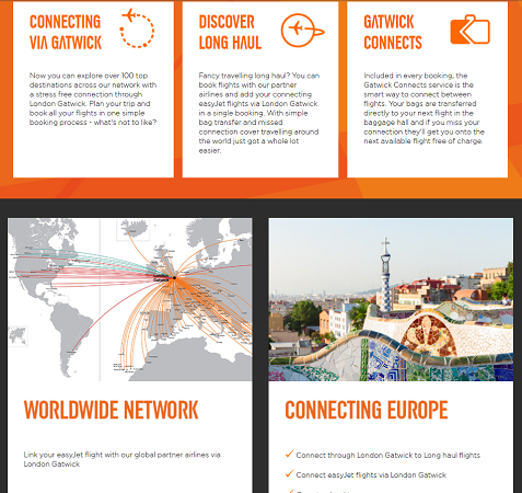 Worldwide par easyJet est un service de correspondances avec Norwegian et WestJet - Capture d'écran