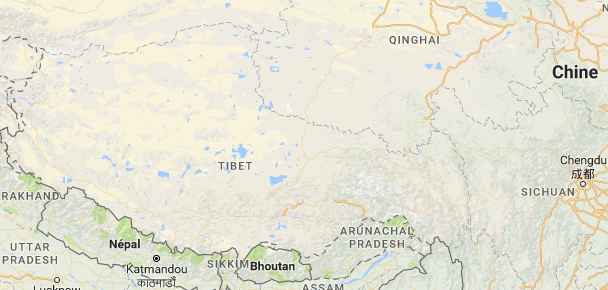 La Chine va "fermer" la région autonome du Tibet pendant le congrès du PC chinois du 18 au 28 octobre 2017 - DR : Google Maps