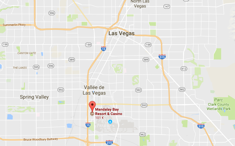 La fusillade s'est produite près de l'hôtel-casino Mandalay Bay à Las Vegas - DR : Google Maps