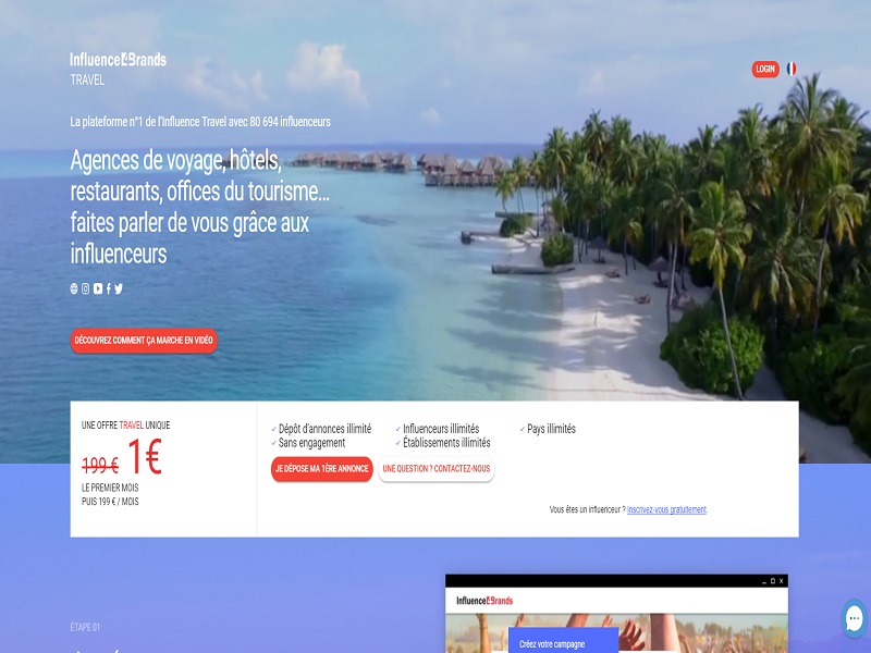 Plateforme web de l'offre Travel Crédit : Influence4Brands