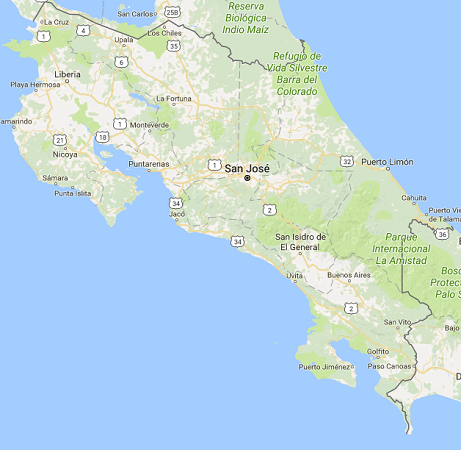 Le Costa Rica est en alerte rouge à cause d'une tempête tropicale - DR : Google Maps