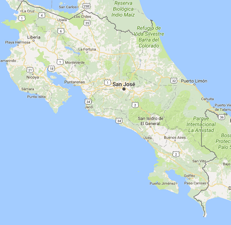 Le Costa Rica est en alerte rouge à cause d'une tempête tropicale - DR : Google Maps Le Costa Rica est en alerte rouge à cause d'une tempête tropicale - DR : Google Maps