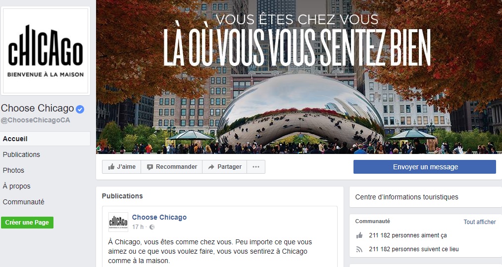 Chicago lance sa nouvelle campagne marketing sur les réseaux sociaux - Capture écran du compte Facebook Choose Chicago