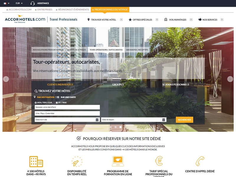 TravelPros permet de poser des options en ligne, directement dans le système de l’hôtel, pour des groupes à partir de 8 personnes et jusqu’à 12 mois à l’avance - Crédit : Plateforme TravelPros AccorHotels