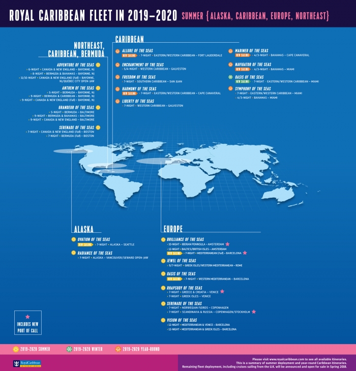 La liste des bateaux de Royal Caribbean, selon les zones du monde - Crédit photo : Royal Caribbean