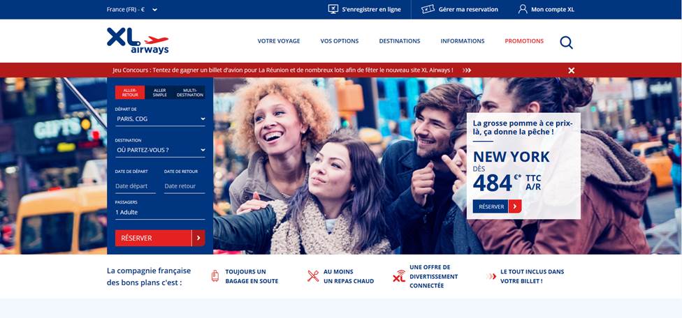 Le nouveau site internet de XL Airways - DR Capture écran