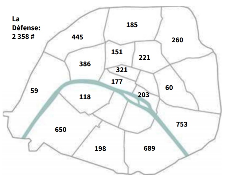 Plan des chambres créées à Paris entre 2017 et 2023 - Crédit photo : Observatoire économique du Tourisme parisien