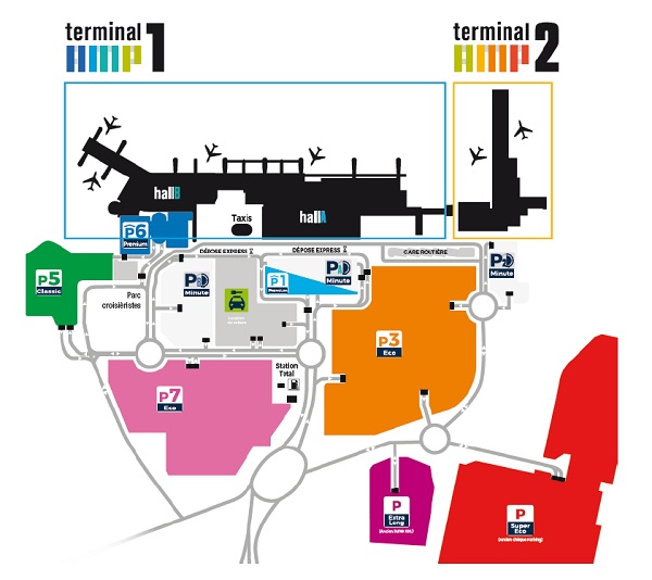 Voici le plan de l'aéroport présentant les nouvelles appellations, et la signalétique - Capture écran : Aéroport de Marseille Provence