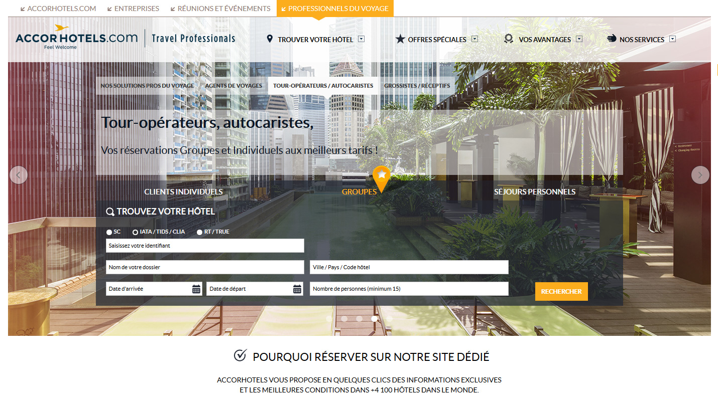 Le portail de la plateforme de réservation Travel Professionals d'AccorHotels. - DR