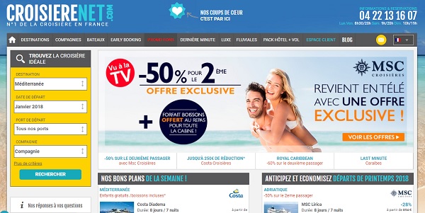Capture écran du site croiserenet.com appartenant au groupe Cruiseline