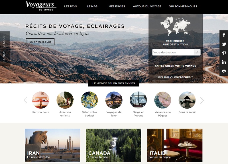 Voyageurs du Monde souhaite personnaliser le parcours de ses internautes, en les incitant à s'identifiant le plus rapidement possible - Capture écran