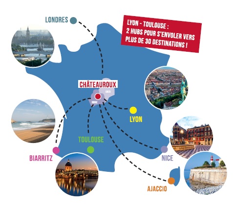 Le réseau de vols passagers au départ de Châteauroux - DR