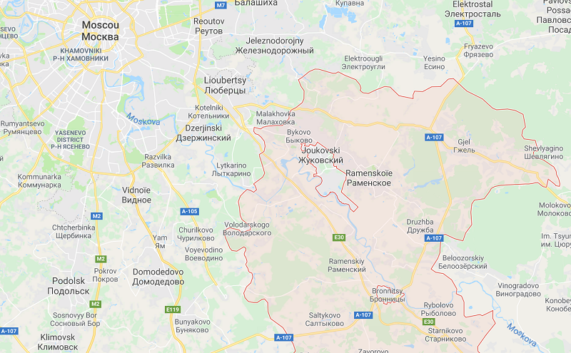 L'appareil se rendait vers Orsk, une ville de l'Oural et s'est écrasé dans le district Ramensky de la région de Moscou. - Google MAP