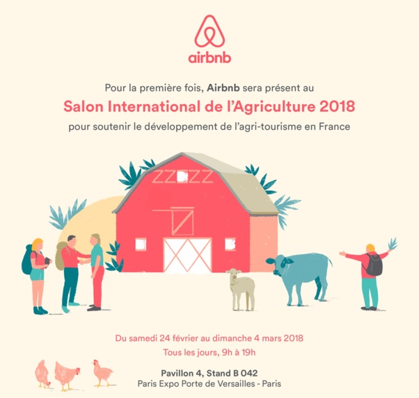 Airbnb sera présent au Salon de l'agriculture à Paris du 24 février au 4 mars 2018 - DR Airbnb sera présent au Salon de l'agriculture à Paris du 24 février au 4 mars 2018 - DR
