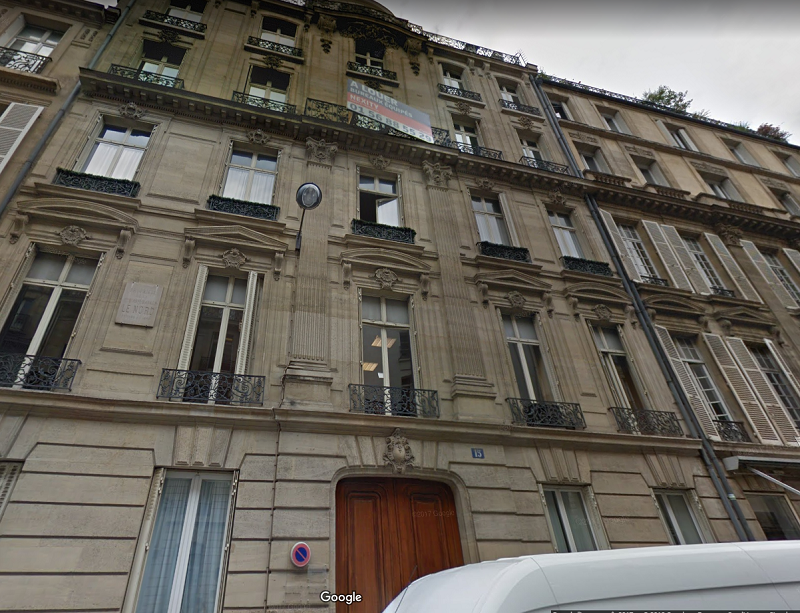 Un appel à la mobilisation a été lancé ce 28 février 2018 à 14h30 devant les locaux de Schneider Finance (15 rue de Marignan, 75008 Paris) - Photo Google Street View