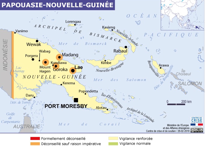 Un séisme d'une magnitude de 6 a été ressenti dimanche 4 mars 2018 en Papouasie-Nouvelle-Guinée - Crédit photo : capture écran site diplomatie.gouv.fr