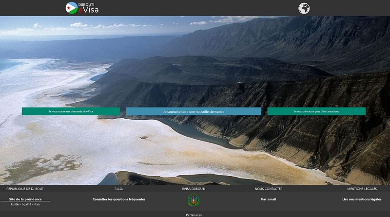 copie d'écran du portail officiel de délivrance de e-visa pour Djibouti