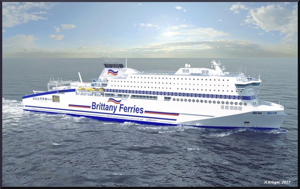 Brittany Ferries présente Honfleur son 1er navire propulsé au Gaz Naturel Liquéfié (GNL) - Crédit photo : Brittany Ferries Brittany Ferries présente Honfleur son 1er navire propulsé au Gaz Naturel Liquéfié (GNL) - Crédit photo : Brittany Ferries