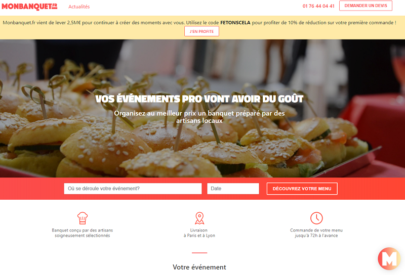 Le site MonBanquet.fr propose un service de traiteur en lien avec des artisans locaux à Paris et Lyon pour l'organisation d’événements professionnels - Dr