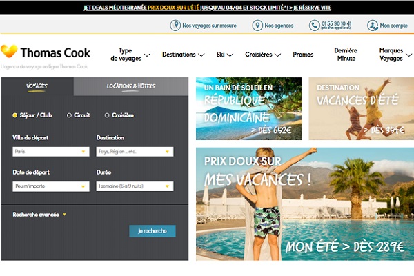 Le site web de Thomas Cook France propose des offres exclusives pour les internautes - Crédit photo : Thomas Cook France