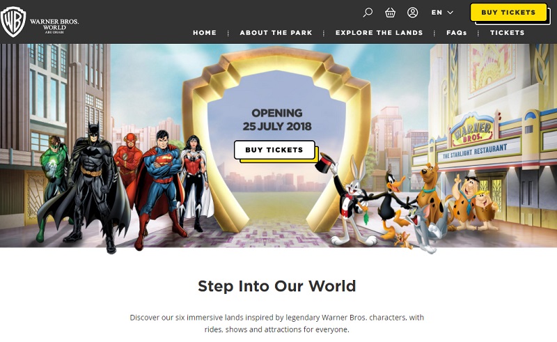 Les billets d’entrée du Warner Bros. World™ Abu Dhabi sont actuellement disponibles sur wbworld.com - Capture écran