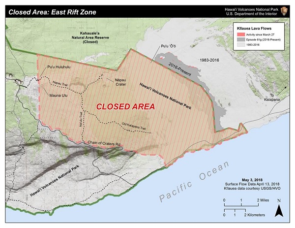 La zone actuellement fermée du Parc national des volcans de Hawaï - Crédit photo : Parc national des volcans de Hawaï