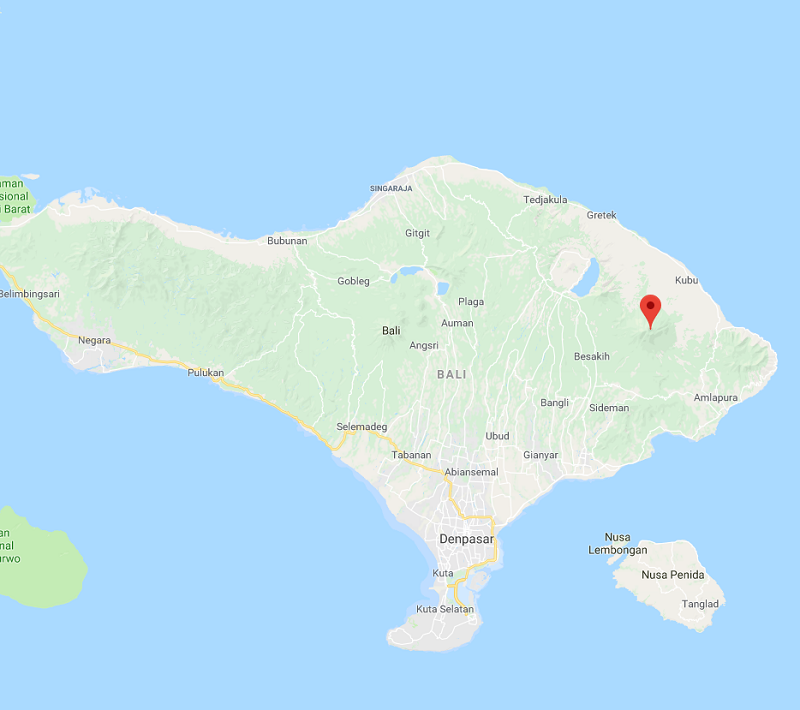 Le volcan Mont Agung a connu une nouvelle éruption le 28 juin 2018 - DR Google Map