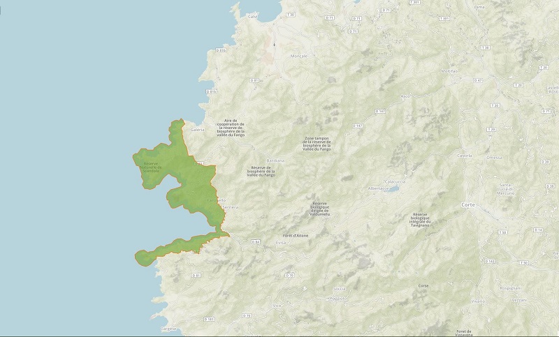 Le golfe de porto sur la côte ouest de la Corse - © Mapbox © OpenStreetMap