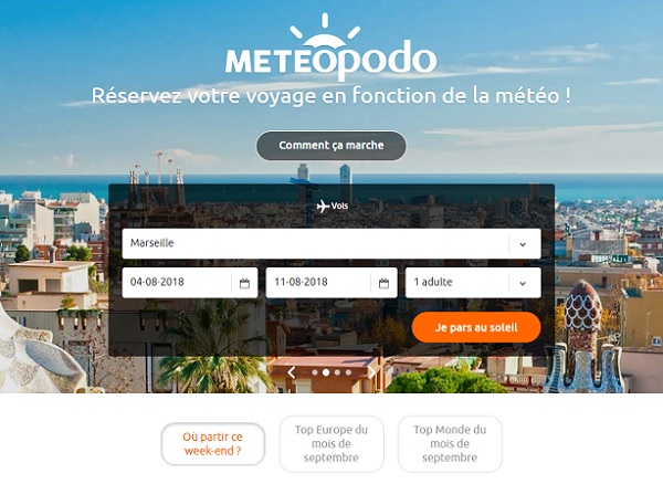 Meteopodo, une plateforme pour choisir sa destination selon la météo - Crédit photo : Meteopodo Meteopodo, une plateforme pour choisir sa destination selon la météo - Crédit photo : Meteopodo