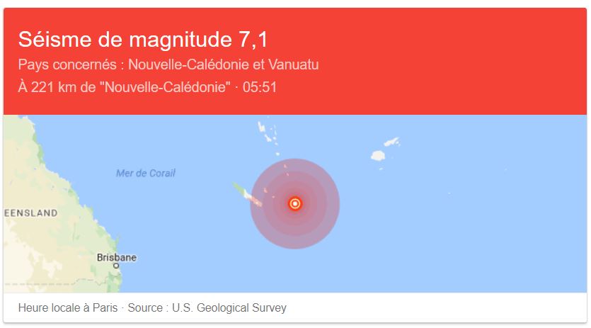 un séisme a été enregistré cette nuit au large de la Nouvelle-Calédonie