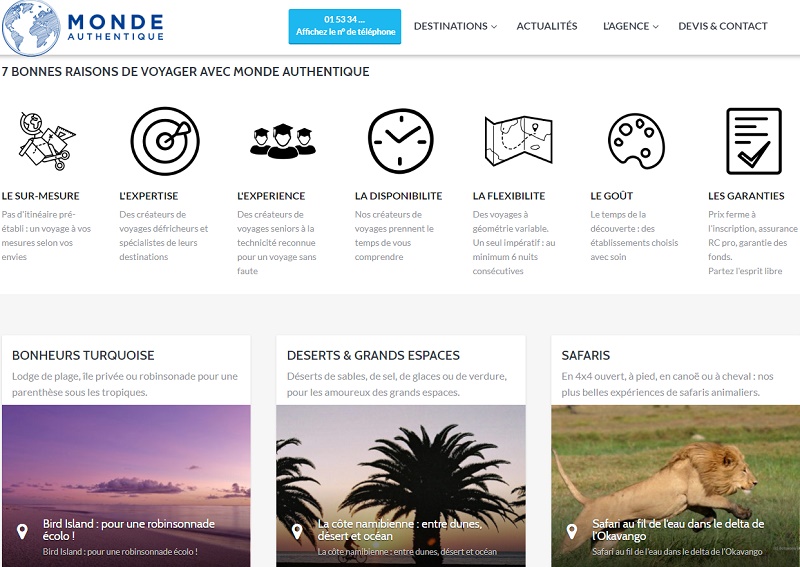 Le site de Monde Authentique qui fait partie du groupe Globaltours - DR