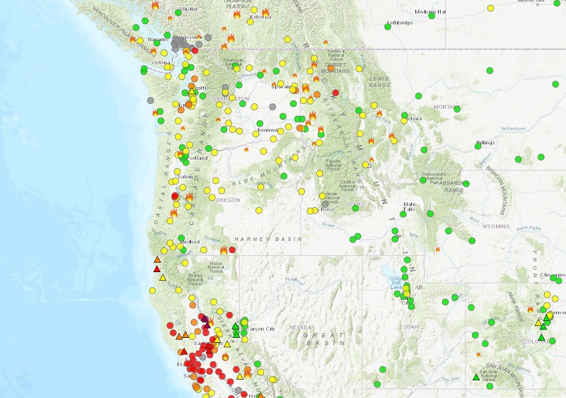 Site qui informe les voyageurs sur la qualité de l'air en Californie - DR Capture écran
