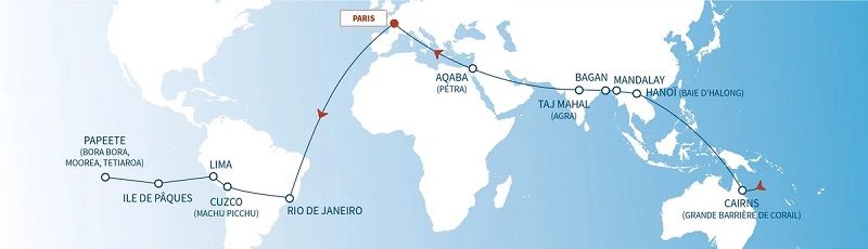 L'itinéraire du Tour du monde croisière aérienne 2019 - DR