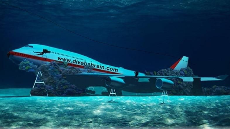 L'épave de l'avion, long de 70 mètres, sera immergée, devenant ainsi l'attraction principale du plus grand parc à thème sous-marin du monde - DR : Bahrain Embassy UK