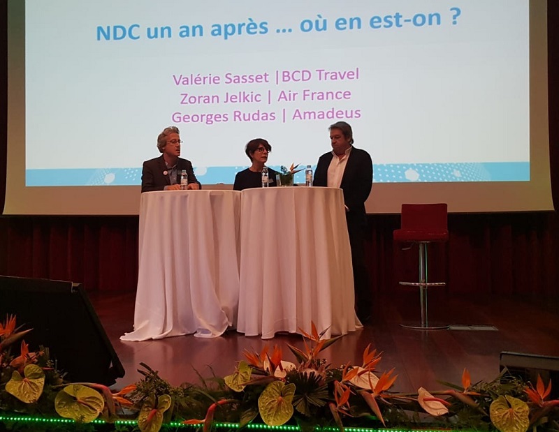 Journées des Entrepreneurs du voyage : la table ronde sur NDC réunissait Zoran Jelkic (Air France), Valérie Sasset (BCD Travel) et Georges Rudas d'Amadeus - Photo CE