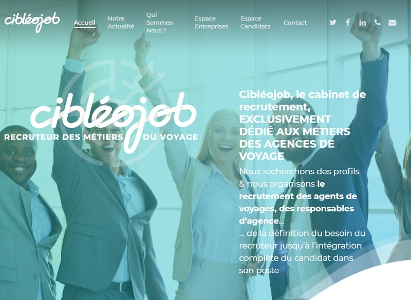 Lancé en janvier 2019, Cibleojob est un cabinet de recrutement dédié aux agents de voyages. - Cibleojob Lancé en janvier 2019, Cibleojob est un cabinet de recrutement dédié aux agents de voyages. - Cibleojob