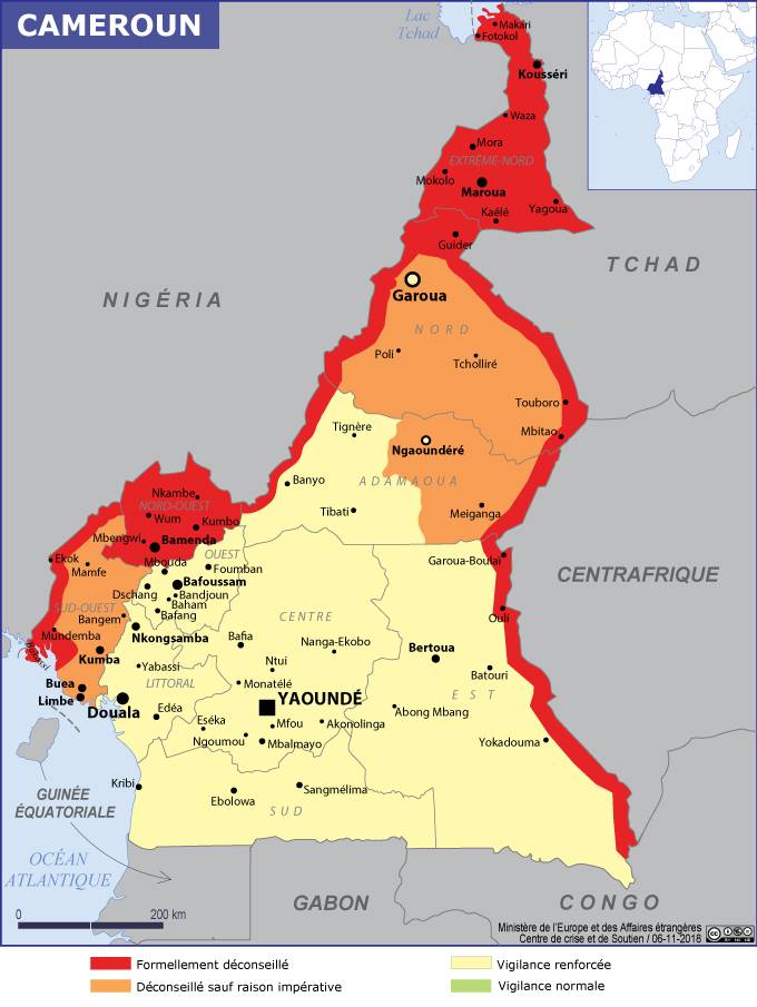 La carte de sécurité du Cameroun éditée par le Quai d'Orsay - DR